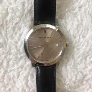Burberry watch with black leather band